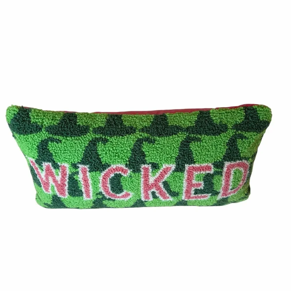 New WICKED Hooked Throw Pillow 13.5x9 Pink & Green by Furbish Studio